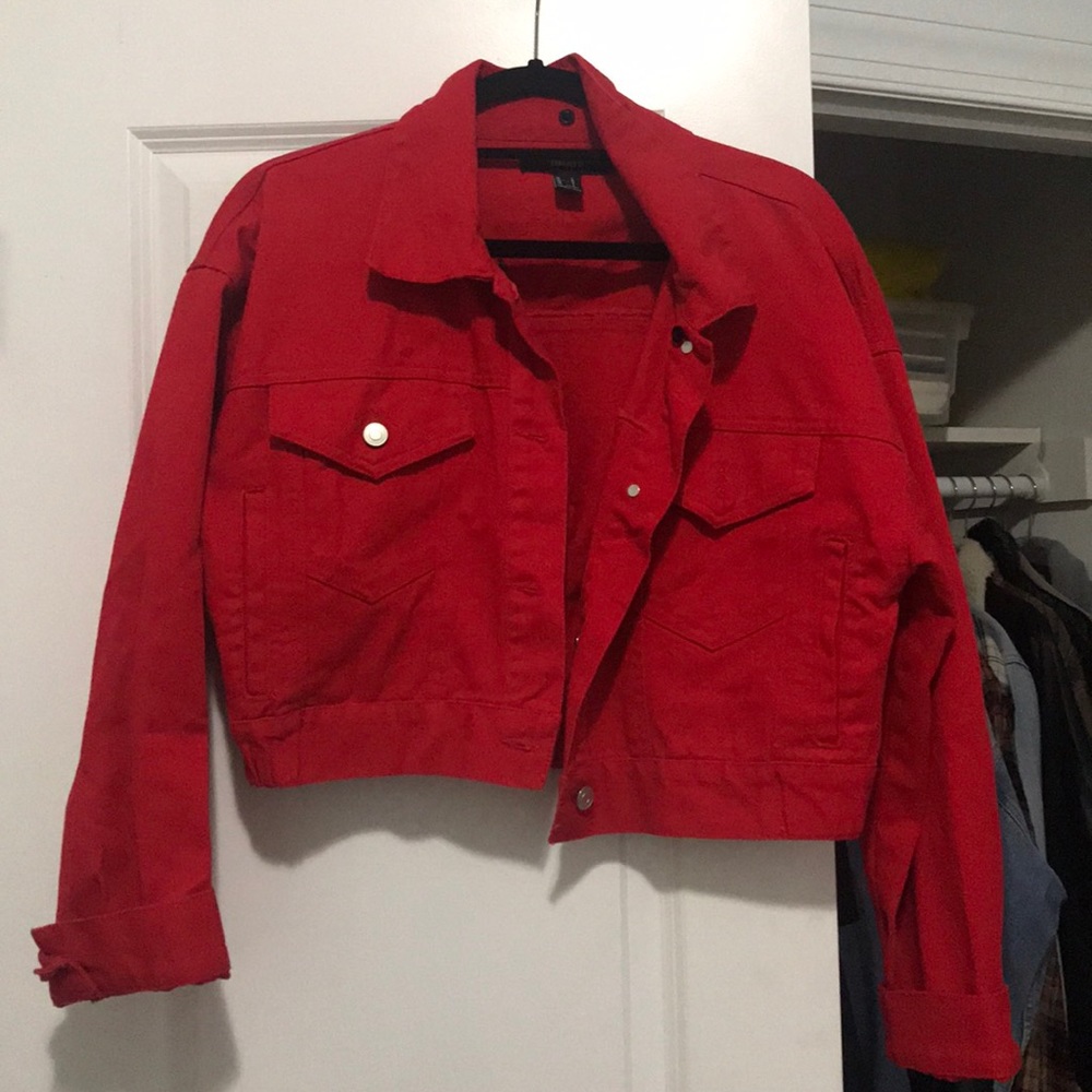 Red denim jacket